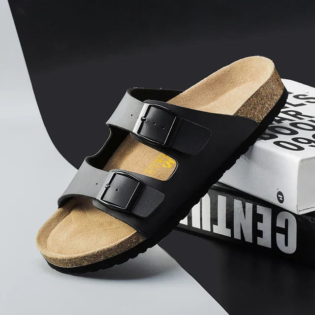 Herren Sandalen | Leder | Offen | Riemen | Ergonomisch | Rutschfest-Schwarz-39-Luzern Mode