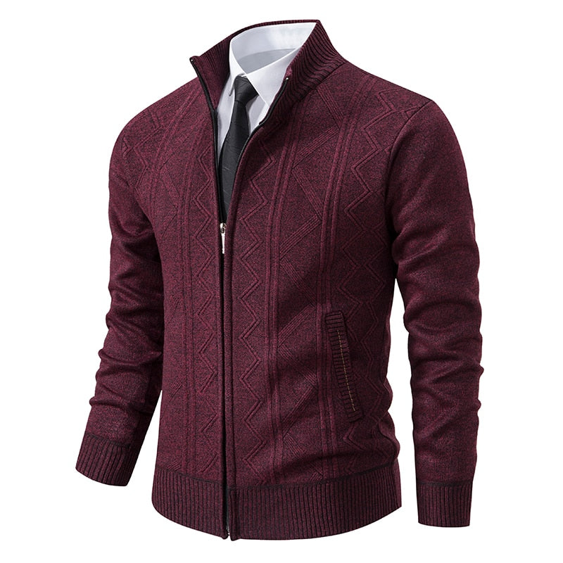 Herren Strickjacke mit Reißverschluss - Eleganter Cardigan-Bordeuxrot-M-Luzern Mode