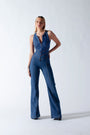 Rückenfreier Jeans-Jumpsuit | Herzförmiger Rückenausschnitt | Figurbetont | Stretch-Denim-Blau-XS-Luzern Mode