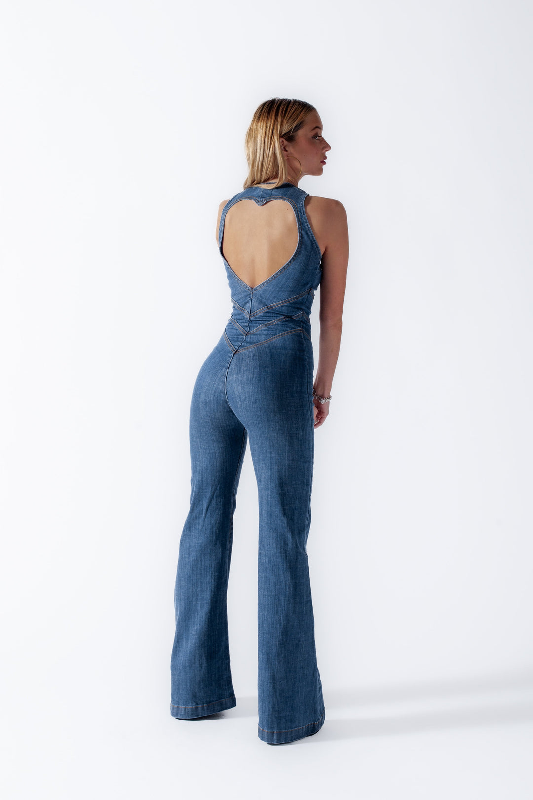 Rückenfreier Jeans-Jumpsuit | Herzförmiger Rückenausschnitt | Figurbetont | Stretch-Denim-Luzern Mode