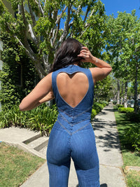 Rückenfreier Jeans-Jumpsuit | Herzförmiger Rückenausschnitt | Figurbetont | Stretch-Denim-Luzern Mode