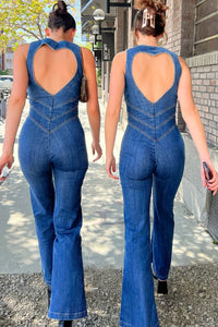 Rückenfreier Jeans-Jumpsuit | Herzförmiger Rückenausschnitt | Figurbetont | Stretch-Denim-Luzern Mode