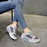 Glitzernde Damen Sneaker mit Keilabsatz und Pailletten-Grau-Violett-35-Luzern Mode