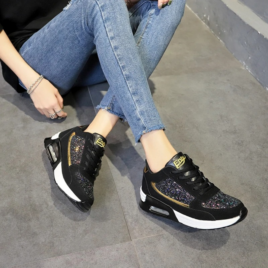 Glitzernde Damen Sneaker mit Keilabsatz und Pailletten-Luzern Mode