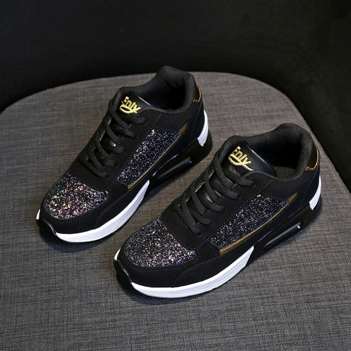 Glitzernde Damen Sneaker mit Keilabsatz und Pailletten-Luzern Mode