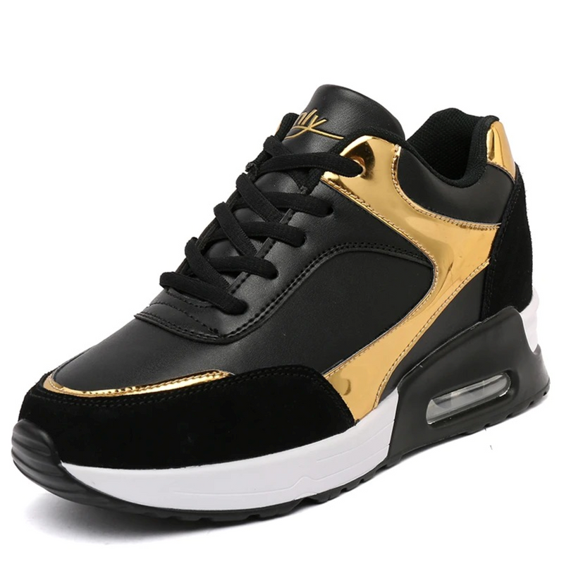 Glitzernde Damen Sneaker mit Keilabsatz und Pailletten-Schwarz-Gelb-35-Luzern Mode