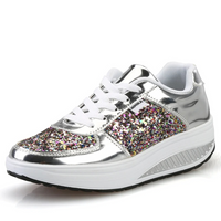 Glitzernde Damen Sneaker mit Keilabsatz und Pailletten-Silber-35-Luzern Mode