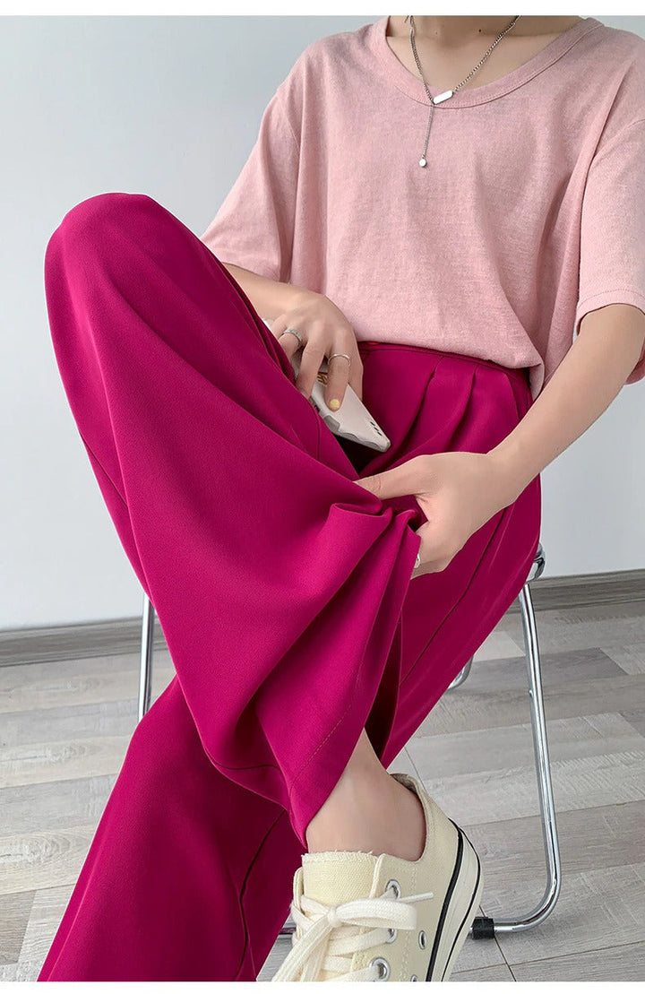 Damen Hose | Hohe Taille | Einfarbig | Lockere Schnitt | Knöpfen-Luzern Mode