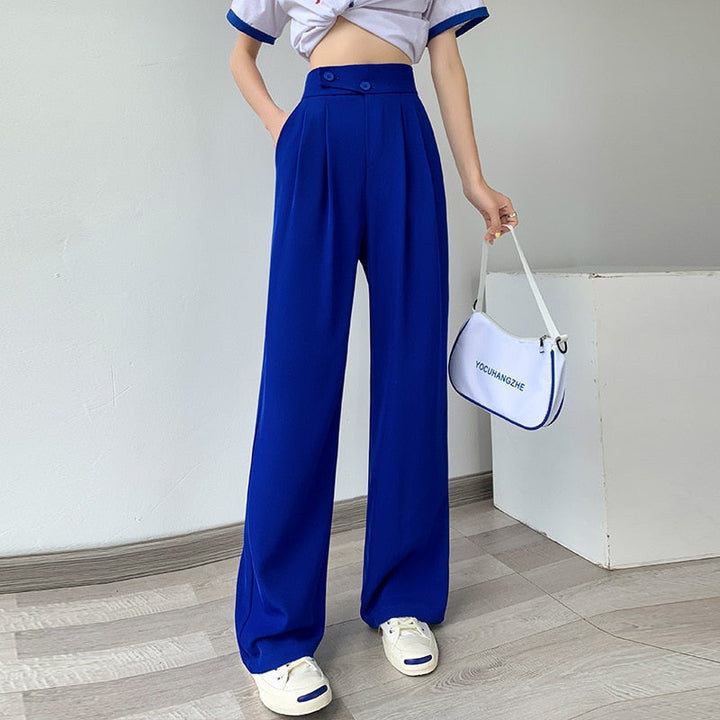 Damen Hose | Hohe Taille | Einfarbig | Lockere Schnitt | Knöpfen-Luzern Mode