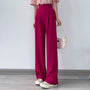 Damen Hose | Hohe Taille | Einfarbig | Lockere Schnitt | Knöpfen-Rosa-S-Luzern Mode
