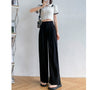 Damen Hose | Hohe Taille | Einfarbig | Lockere Schnitt | Knöpfen-Schwarz-S-Luzern Mode