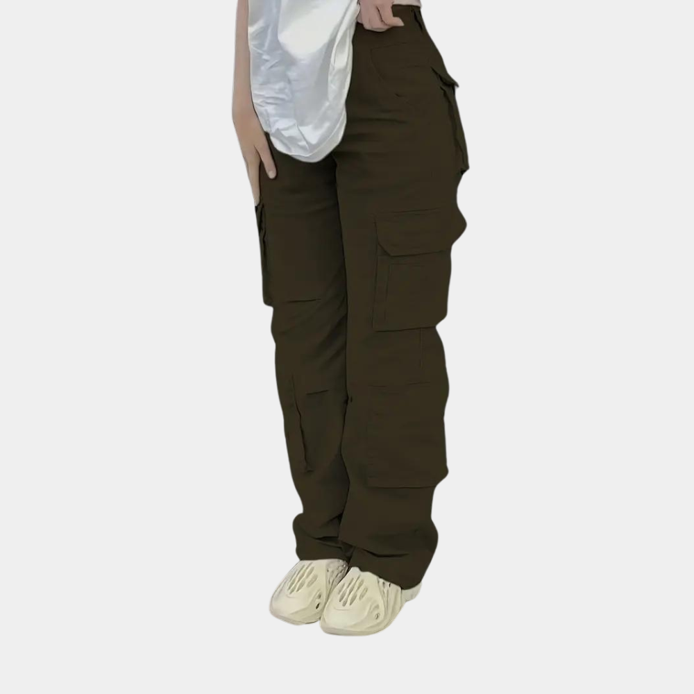 Damen Cargo-Hose mit Taschen - Bequeme Freizeithose-Armeegrün-XS-Luzern Mode