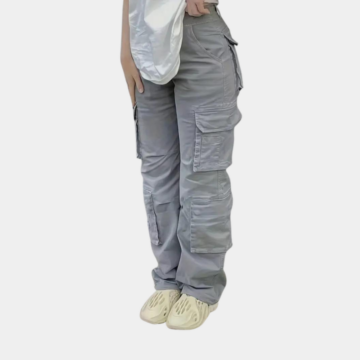 Damen Cargo-Hose mit Taschen - Bequeme Freizeithose-Grau-XS-Luzern Mode