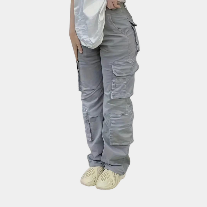 Damen Cargo-Hose mit Taschen - Bequeme Freizeithose-Grau-XS-Luzern Mode