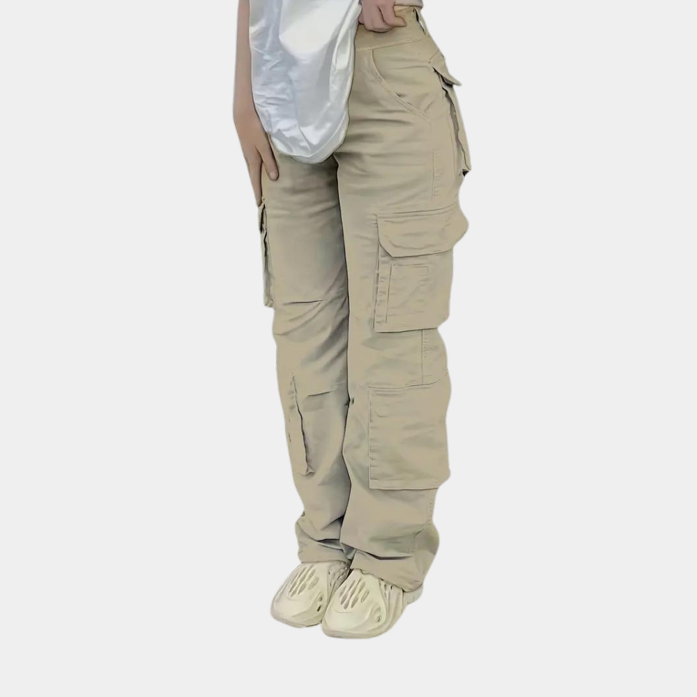 Damen Cargo-Hose mit Taschen - Bequeme Freizeithose-Khaki-XS-Luzern Mode