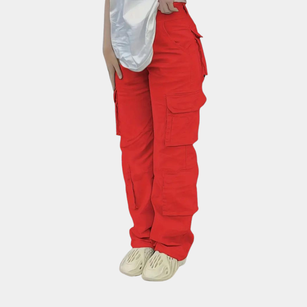 Damen Cargo-Hose mit Taschen - Bequeme Freizeithose-Rot-XS-Luzern Mode