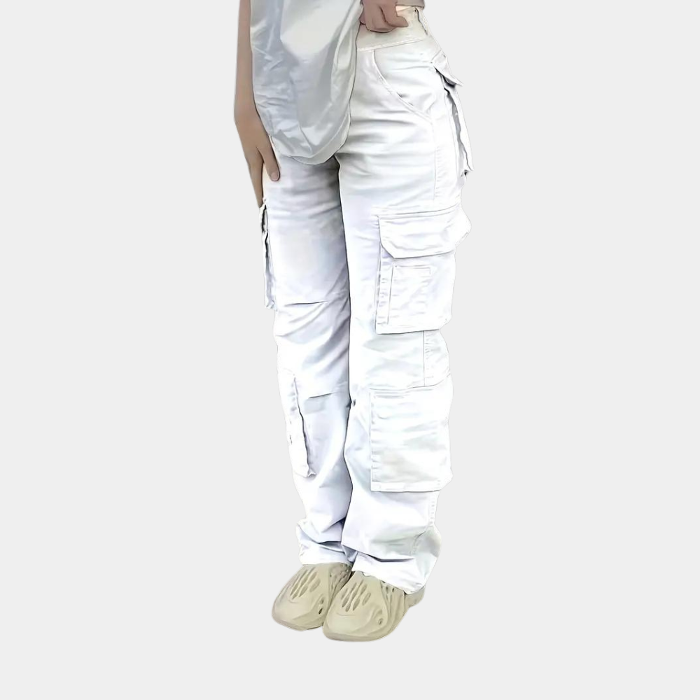 Damen Cargo-Hose mit Taschen - Bequeme Freizeithose-Weiß-XS-Luzern Mode