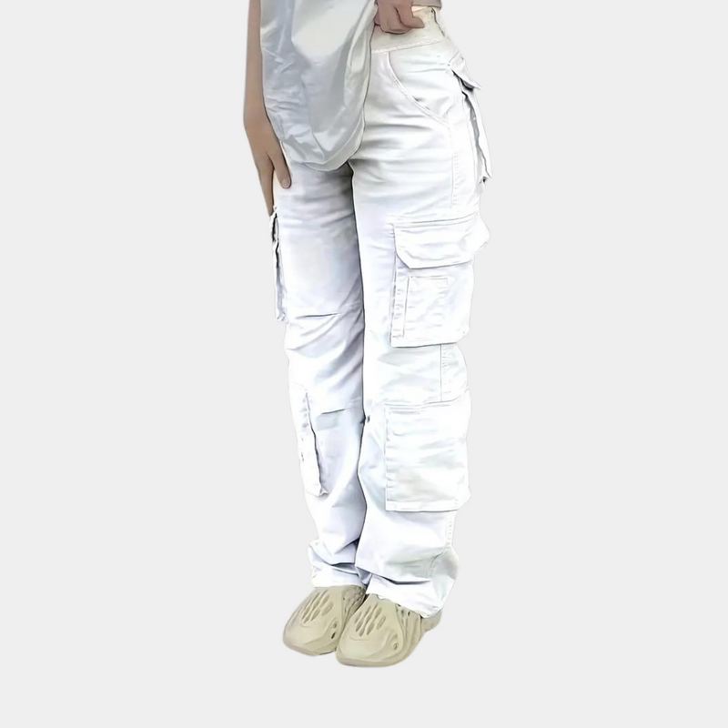 Damen Cargo-Hose mit Taschen - Bequeme Freizeithose-Weiß-XS-Luzern Mode