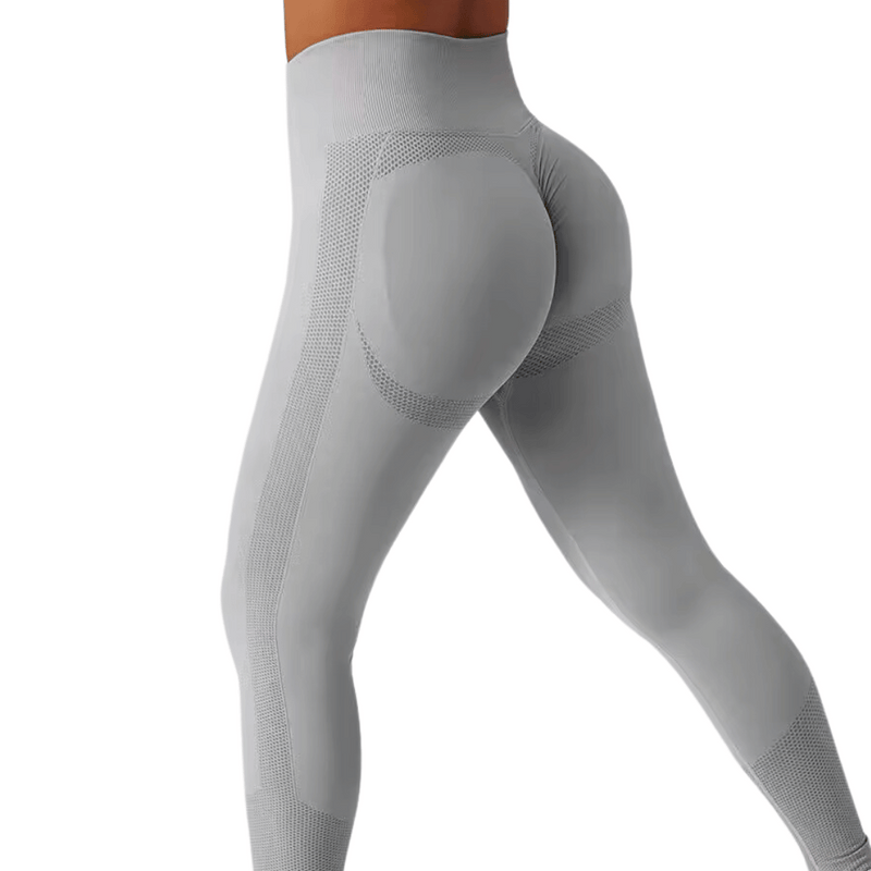 Damen Sportleggins | Hohe Taille | Formend | Korrigierend | Schnelltrocknend-Grau-S-Luzern Mode