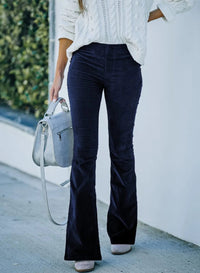 Lange Damenhose | Hohe Taille | Ausgestellt | Bunt | Einfarbig | Stretch-Dunkelblau-S-Luzern Mode
