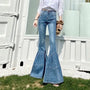 Damen Schlaghose High Waist Jeans Vintage Look-Blau-26-Luzern Mode