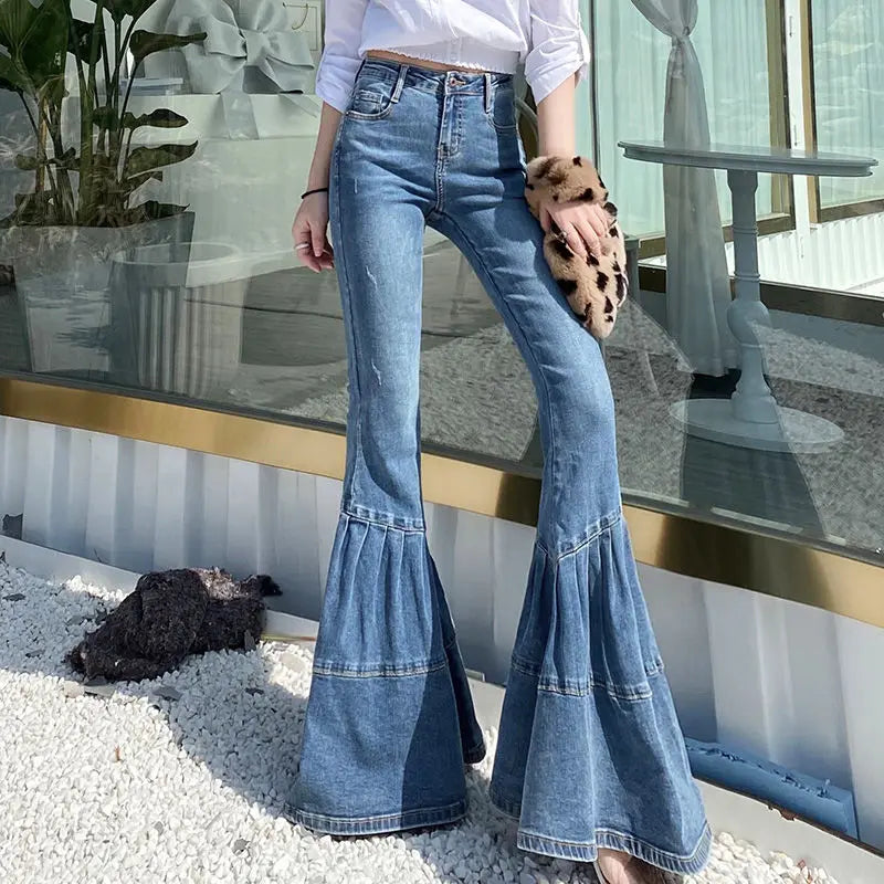 Damen Schlaghose High Waist Jeans Vintage Look-Luzern Mode