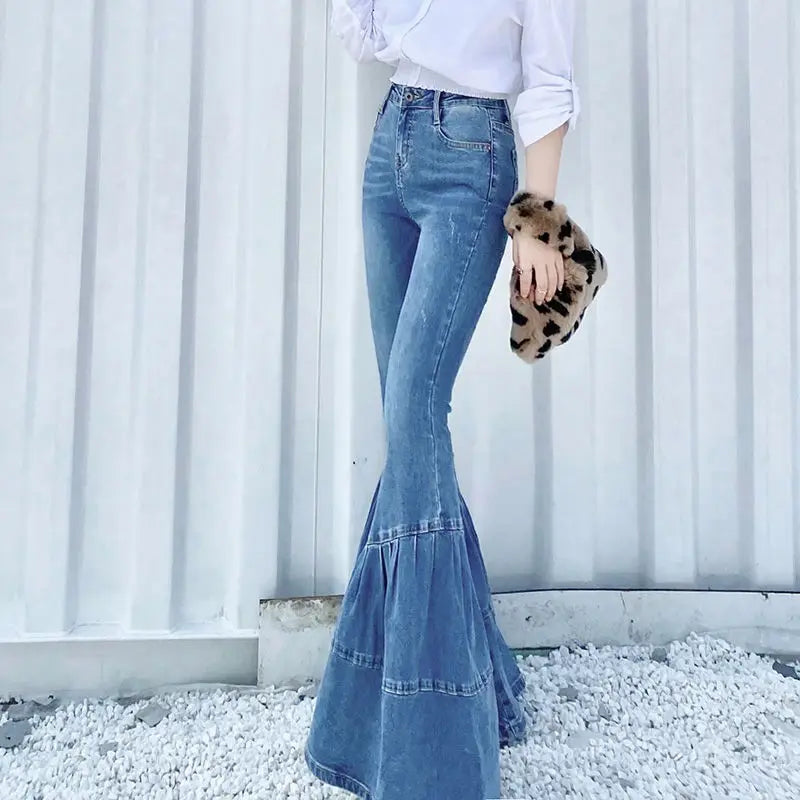Damen Schlaghose High Waist Jeans Vintage Look-Luzern Mode