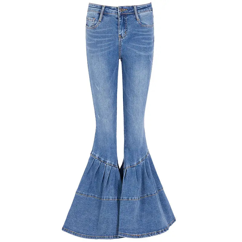 Damen Schlaghose High Waist Jeans Vintage Look-Luzern Mode