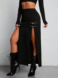 Damen Maxirock mit Schnallen und Seitenschlitz-Luzern Mode