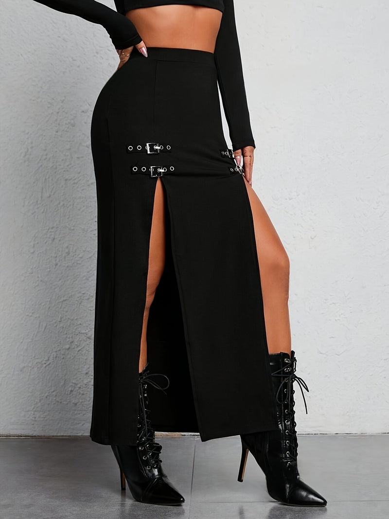 Damen Maxirock mit Schnallen und Seitenschlitz-Luzern Mode
