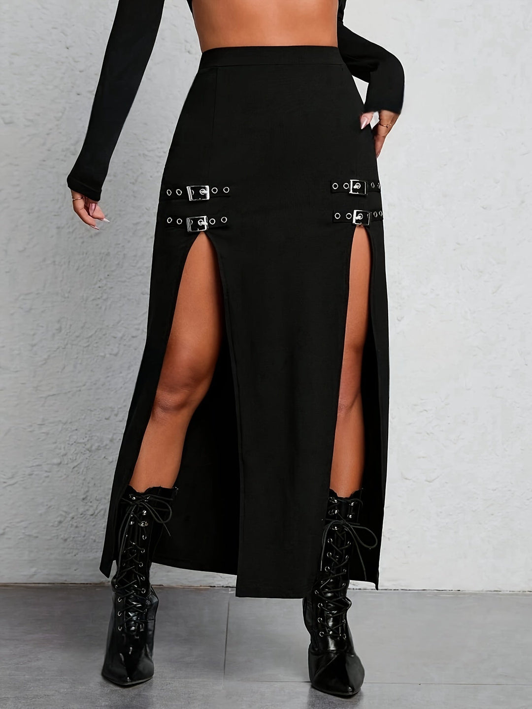 Damen Maxirock mit Schnallen und Seitenschlitz-S-Luzern Mode