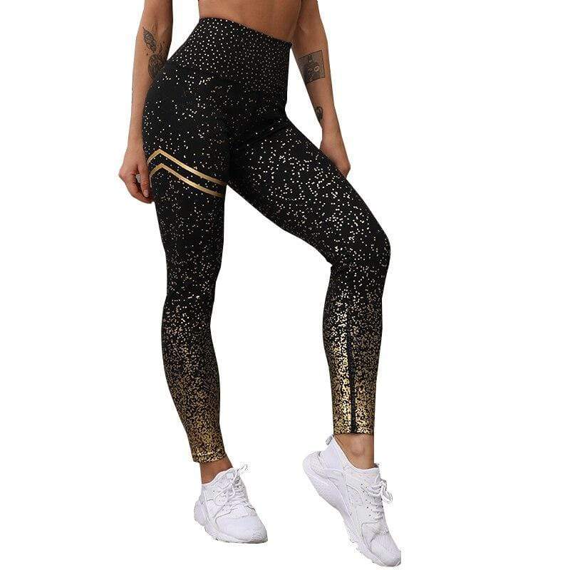 Damen Sport Leggings für Fitness und Yoga - Bequem & Atmungsaktiv-Schwarz / Gold-S-Luzern Mode