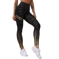 Damen Sport Leggings für Fitness und Yoga - Bequem & Atmungsaktiv-Schwarz / Gold-S-Luzern Mode