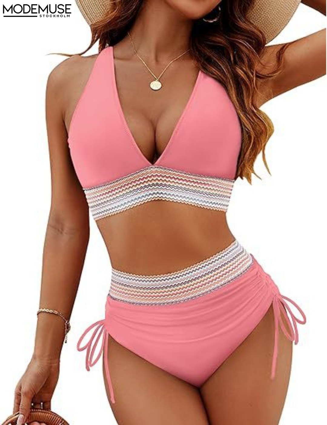 Bikiniset mit Hoher Taille | Schnell trocknender Stoff | Verstellbare Träger|-Hellrosa-S-Luzern Mode