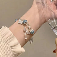 Schmetterlingsarmband | Blumenmotiv Himmelblau Stilvoll Silber Einzigartig Leicht-Luzern Mode