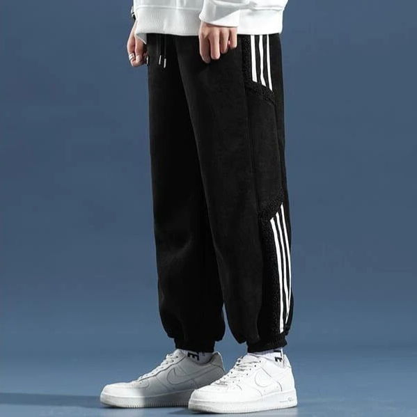 Herren Jogginghose Zweierpack mit Streifen und Taschen-Schwarz-XS-Luzern Mode