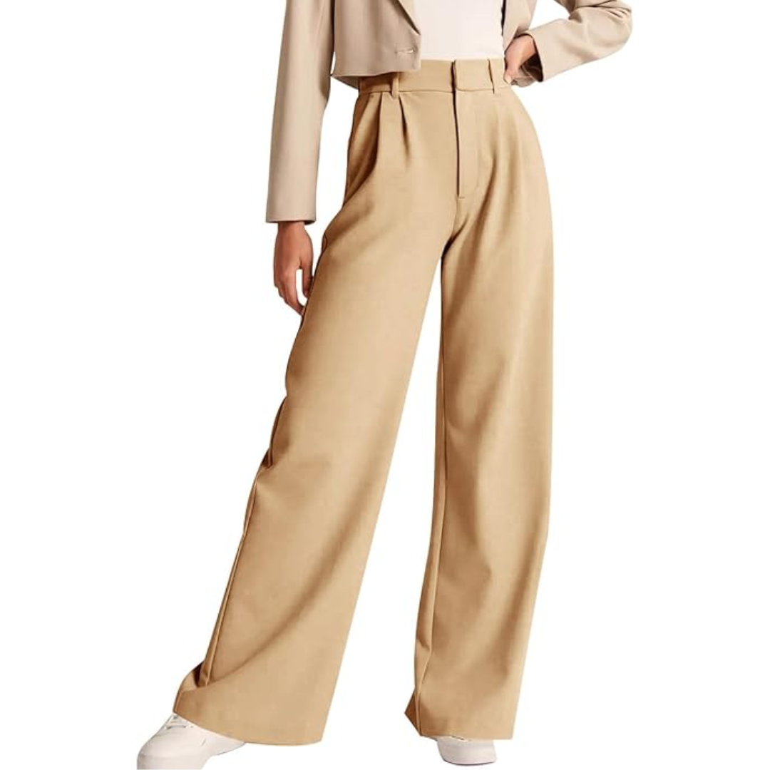 Weite Damenhose mit hohem Bund für eleganten Look-Khaki-S Kort-Luzern Mode