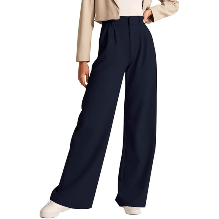 Weite Damenhose mit hohem Bund für eleganten Look-Marineblau-S Kort-Luzern Mode