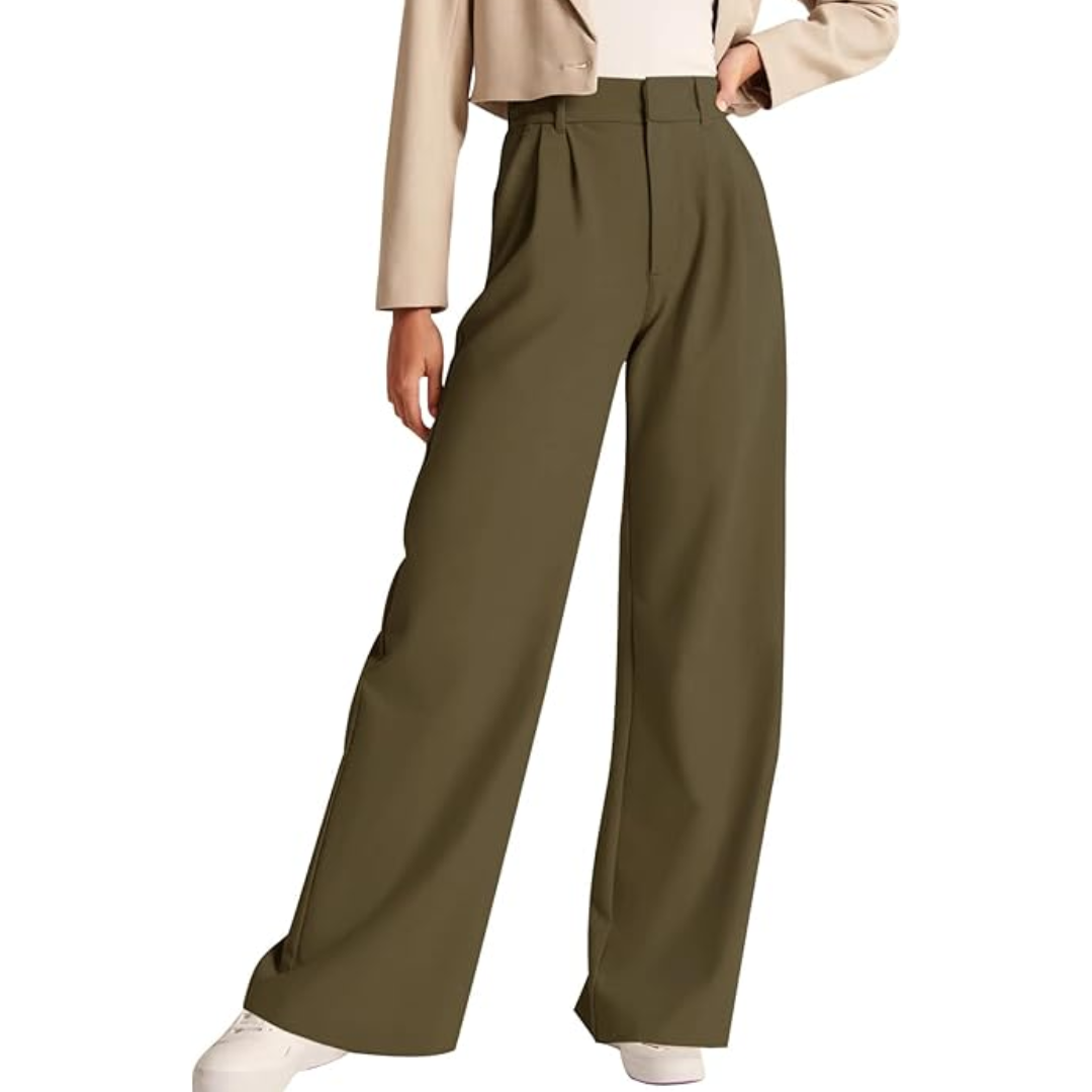 Weite Damenhose mit hohem Bund für eleganten Look-Olivgrün-S Kort-Luzern Mode