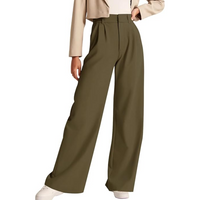 Weite Damenhose mit hohem Bund für eleganten Look-Olivgrün-S Kort-Luzern Mode
