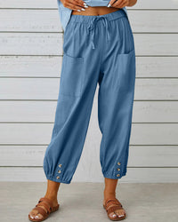 Damenhose | Hoch Tailliert | Locker | Einfarbig | Baumwolle | Leicht-Blau-S-Luzern Mode
