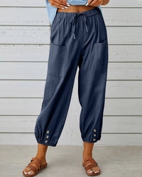 Damenhose | Hoch Tailliert | Locker | Einfarbig | Baumwolle | Leicht-Dunkelblau-S-Luzern Mode