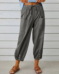 Damenhose | Hoch Tailliert | Locker | Einfarbig | Baumwolle | Leicht-Dunkelgrau-S-Luzern Mode