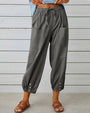 Damenhose | Hoch Tailliert | Locker | Einfarbig | Baumwolle | Leicht-Dunkelgrau-S-Luzern Mode