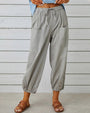Damenhose | Hoch Tailliert | Locker | Einfarbig | Baumwolle | Leicht-Grau-S-Luzern Mode