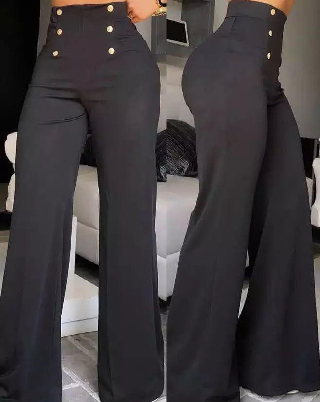Damen High Waist Schlaghose mit Knöpfen - Elegante Mode-Schwarz-S-Luzern Mode