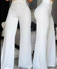 Damen High Waist Schlaghose mit Knöpfen - Elegante Mode-Weiß-S-Luzern Mode