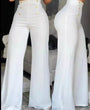 Damen High Waist Schlaghose mit Knöpfen - Elegante Mode-Weiß-S-Luzern Mode