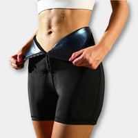 Damen Sauna Sweat Shorts - Hohe Taille, Figurformend-Schwarz/Blau-S-Luzern Mode