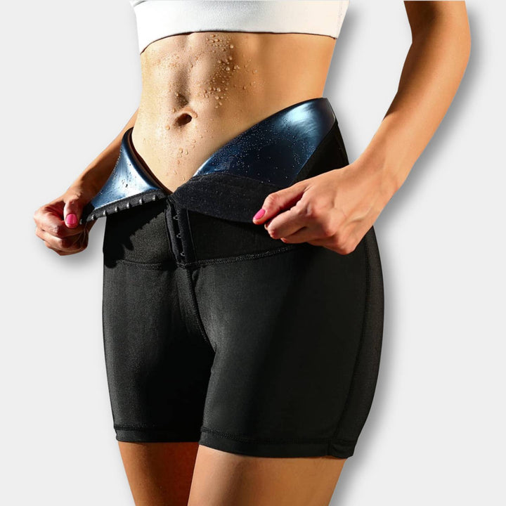 Damen Sauna Sweat Shorts - Hohe Taille, Figurformend-Schwarz/Blau-S-Luzern Mode